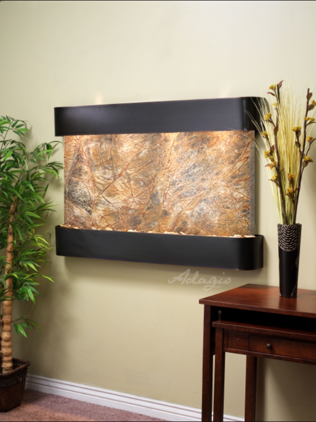 Sunrise Springs - Round Blackened Copper Brown Marble Wall Water Fountain 