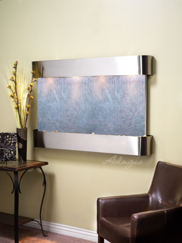 Sunrise Springs - Round Stainless Steel Black Featherstone Wall Water Fountain 
