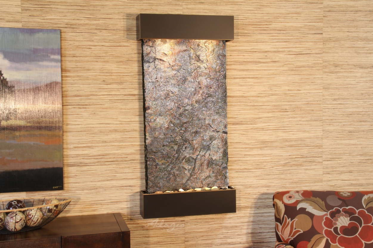 Whispering Creek - Blackened Copper Green Natural Slate Wall Water Fountain