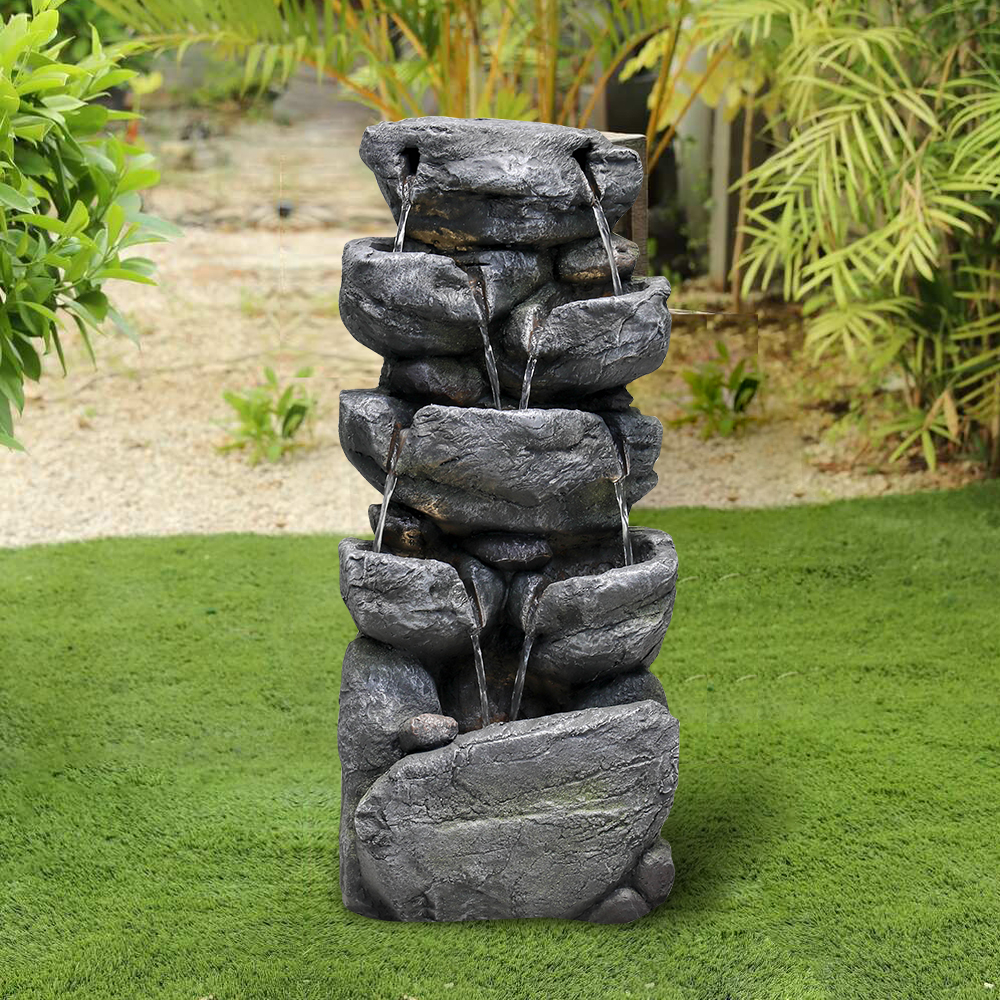 Stacked Rock Cascading Water Fountain with LED Lights
