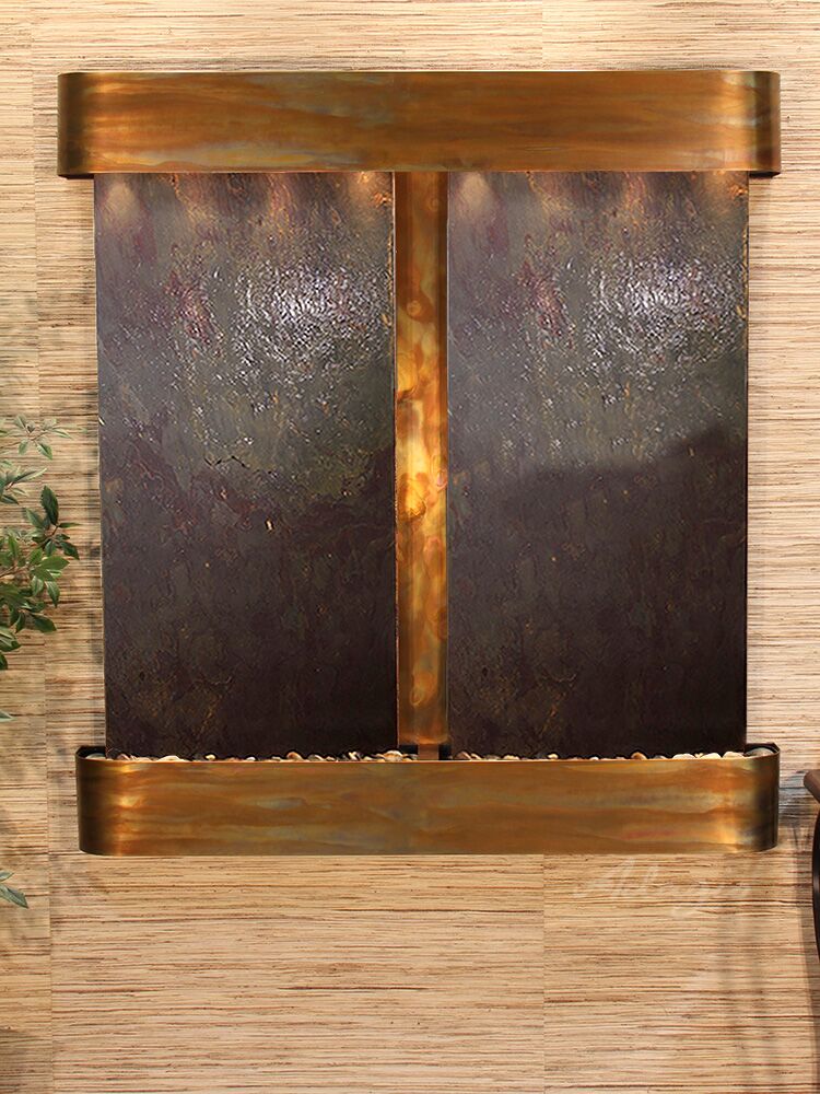 Aspen Falls Round Rustic Copper Multi Color Featherstone Wall Water Founain