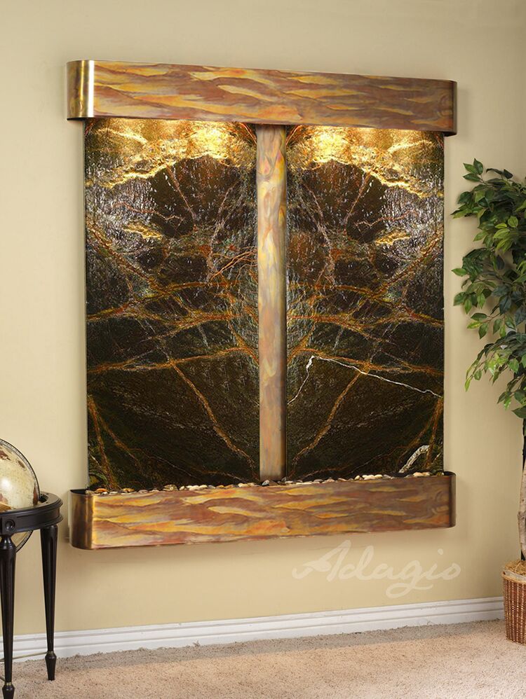 Cottonwood Falls Round Rustic Copper Green Marble Wall Water Fountain