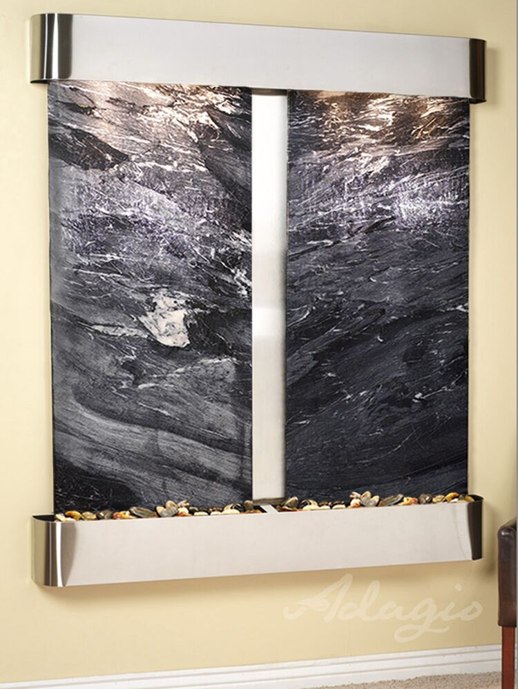 Cottonwood Falls Round Stainless Steel Black Spider Marble Wall Water Fountain