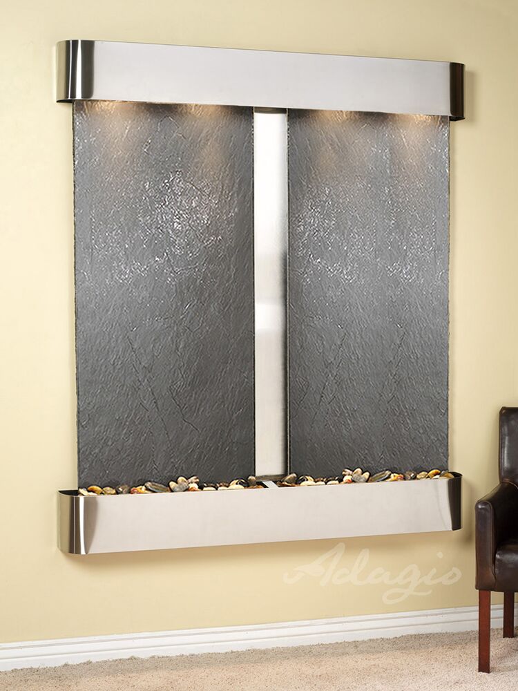 Cottonwood Falls Round Stainless Steel Black Featherstone Wall Water Fountain