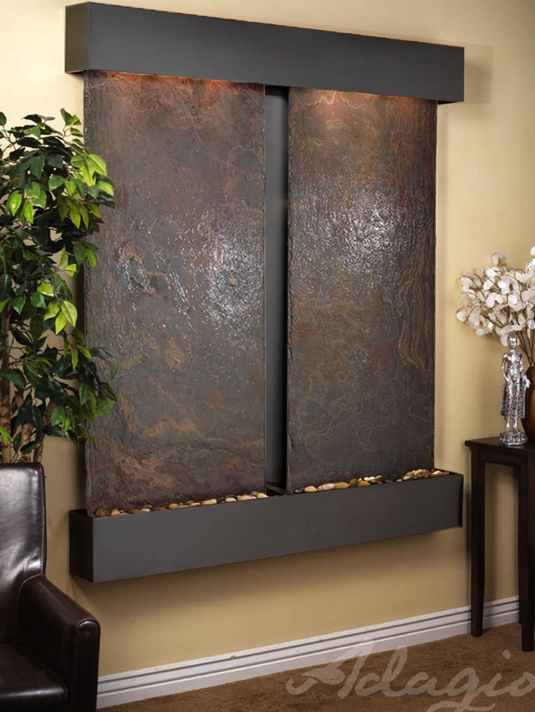 Cottonwood Falls Square Blackened copper Multi Color Natural Slate Wall Water Fountain