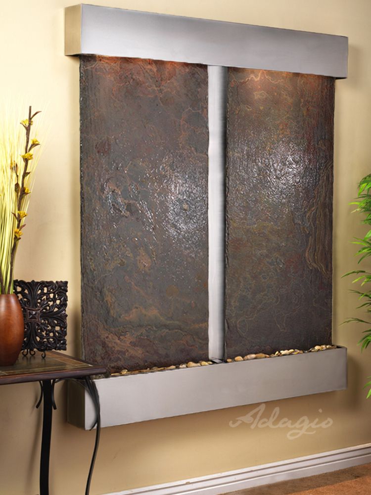 Cottonwood Falls Square Stainless Steel Multi Color Natural Slate Wall Water Fountain