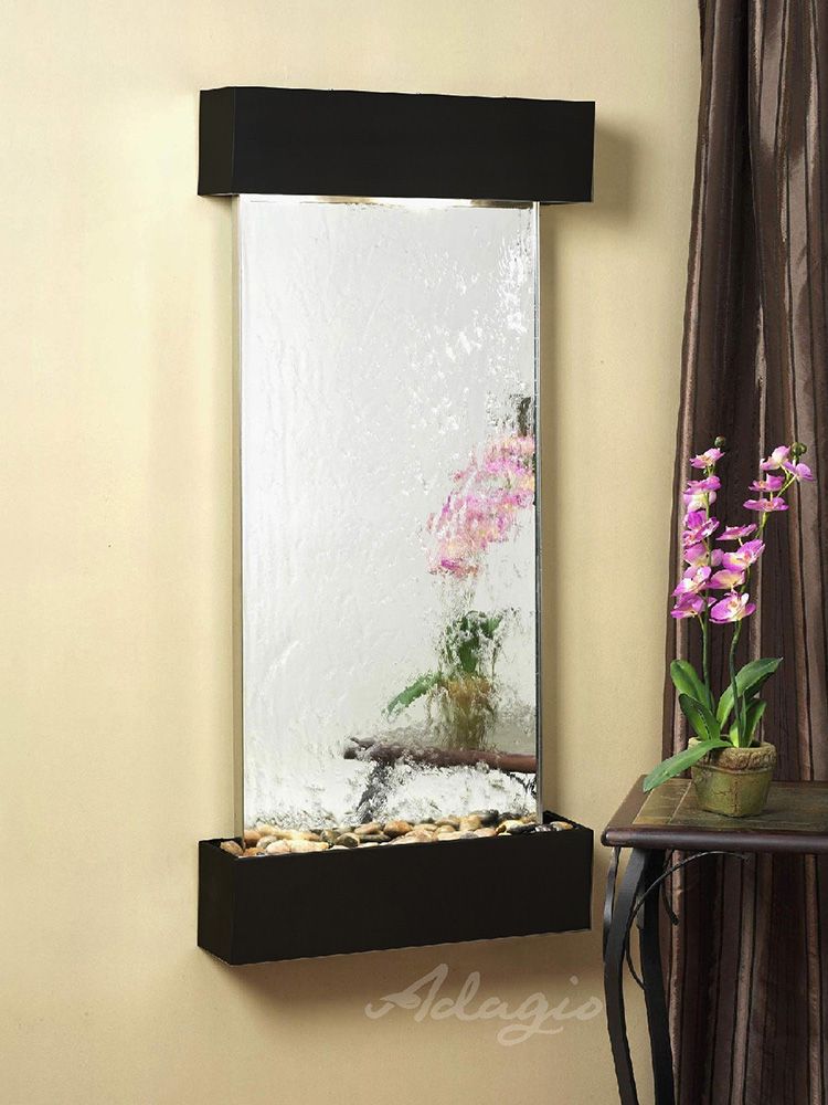Cascade Springs Square Blackened Copper Silver Mirror Wall Water Fountain