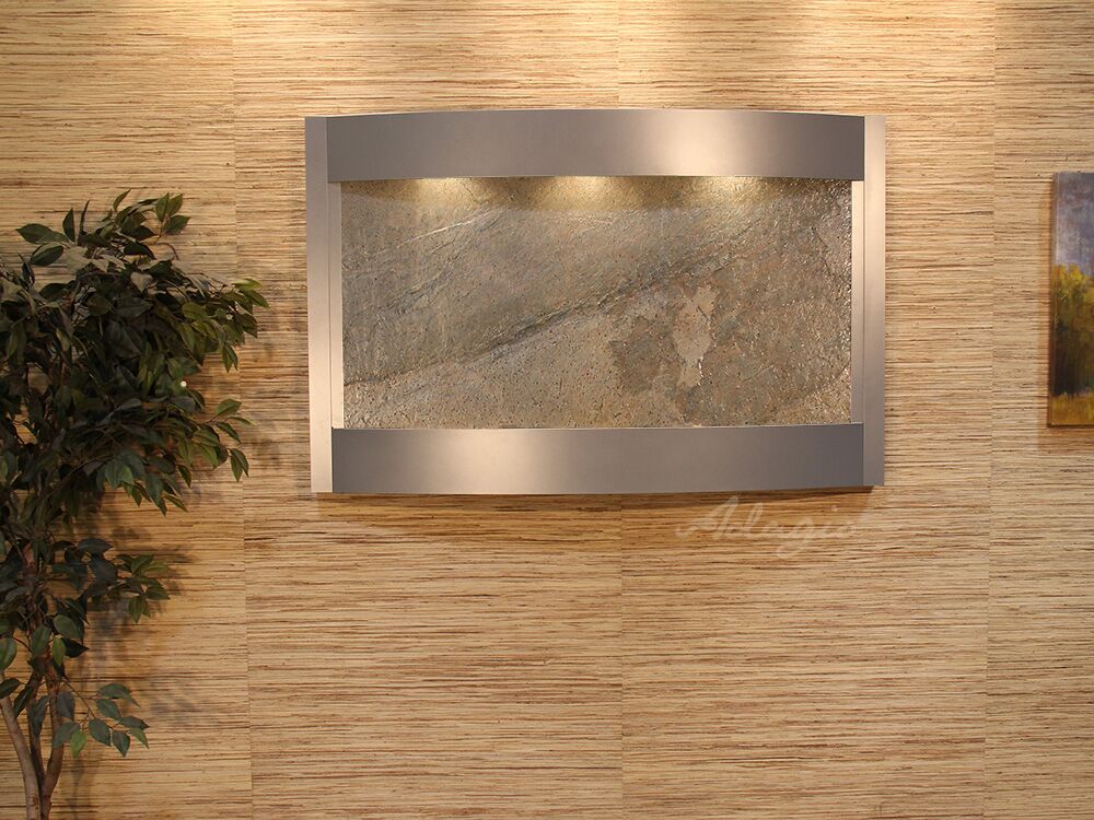 Calming Waters Silver Metallic Green Featherstone Wall Water Fountain