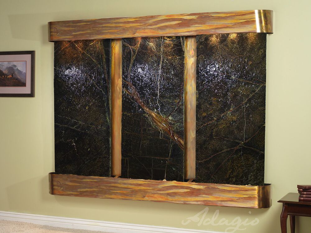 Deep Creek Falls Round Rustic Copper Green Marble Wall Water Fountain