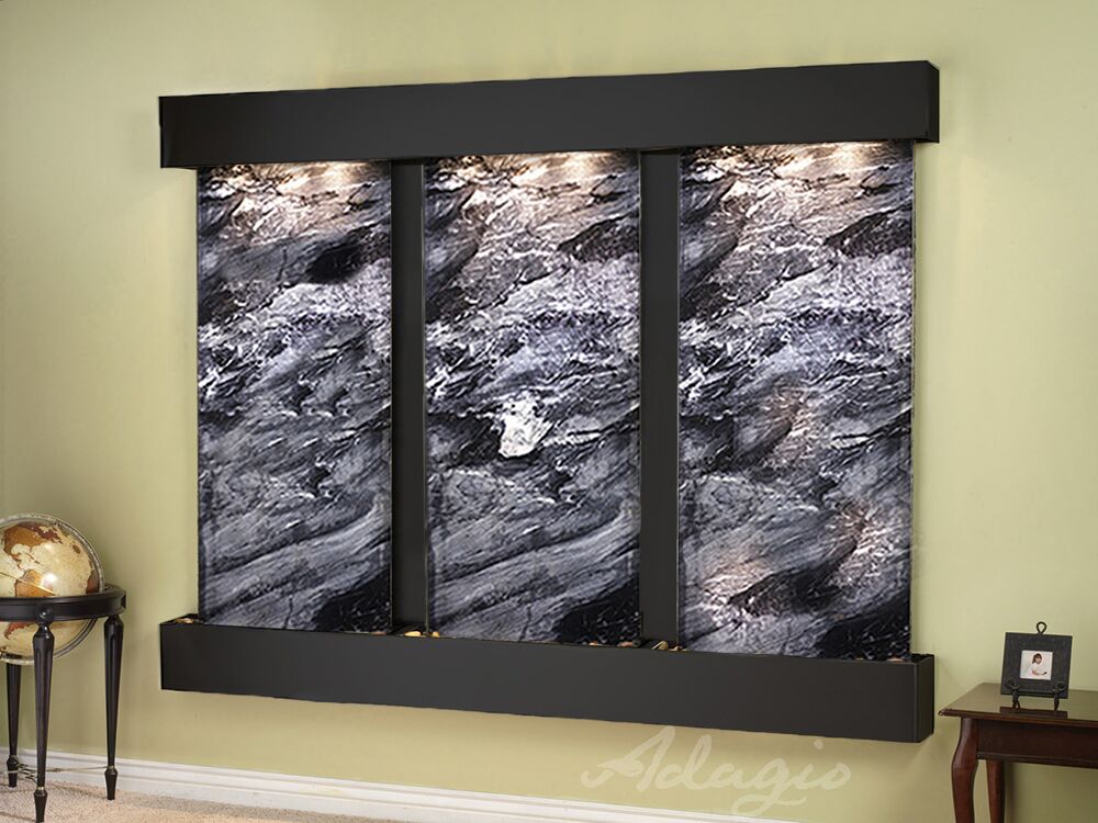 Deep Creek Falls Square Blackened copper Black Spider Marble Wall Water Fountain