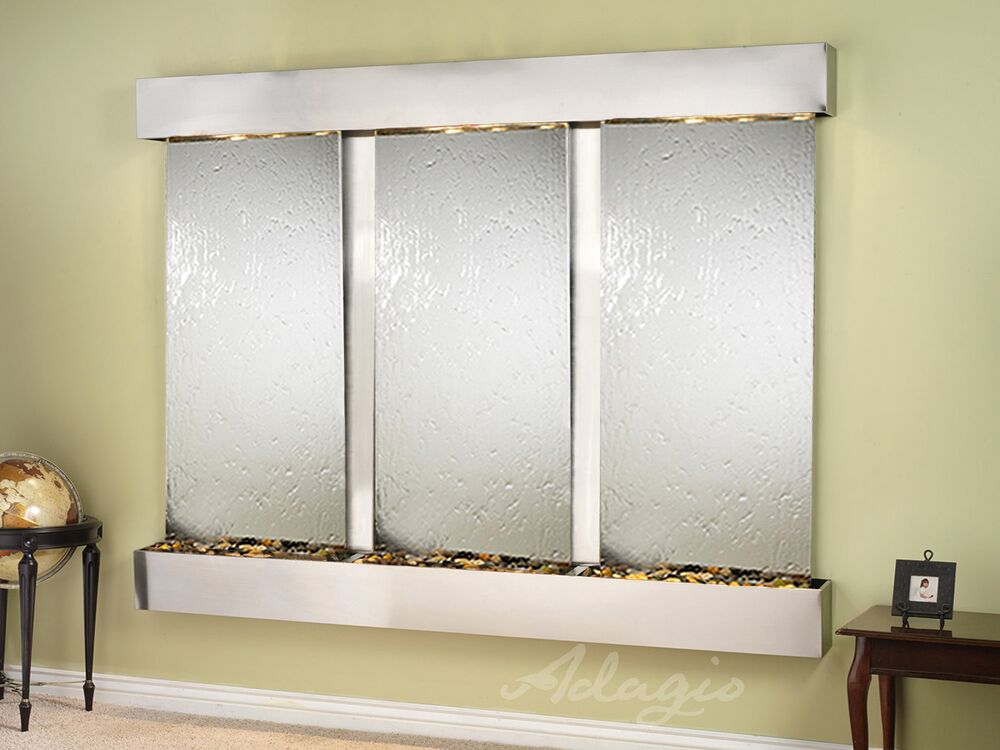 Deep Creek Falls Square Stainless Steel Silver Mirror Wall Water Fountain