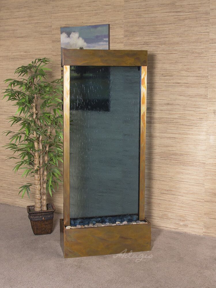 Harmony River Center Mount  Rustic Copper Blue Glass Floor Water Fountain