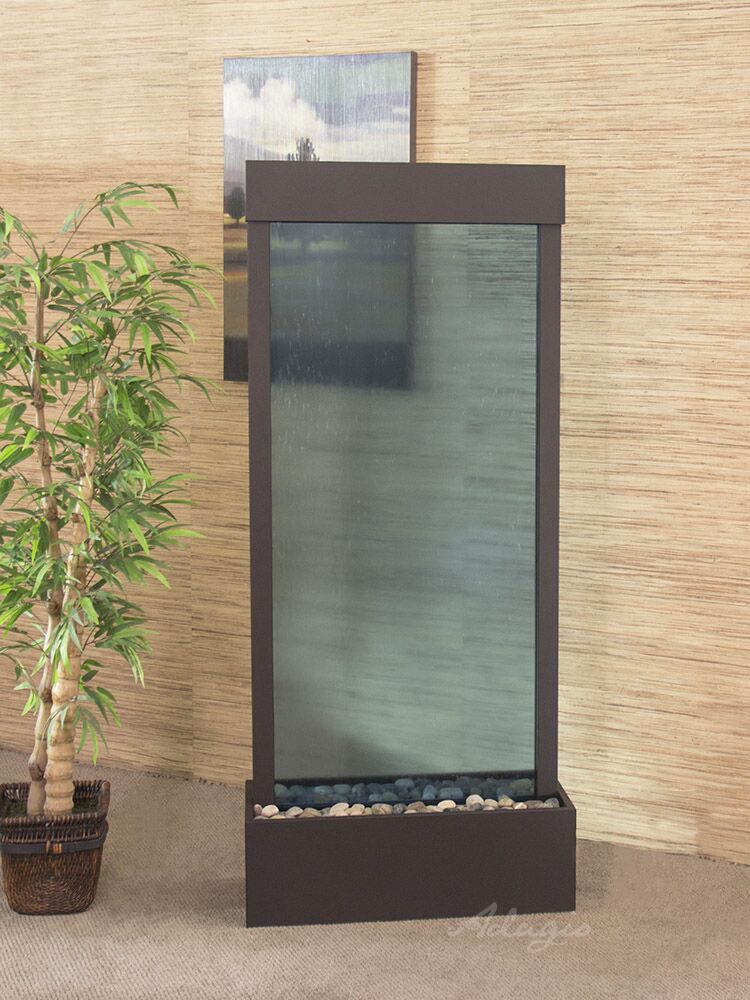 Harmony River Center Mount  Antique Bronze Blue Glass Floor Water Fountain