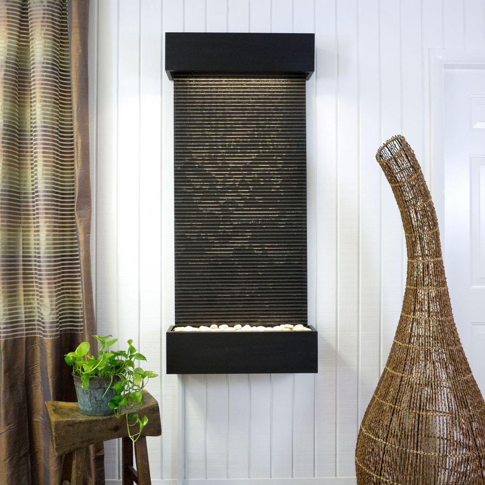 Large Nojoqui Falls Classic Quarry Textured Black Granite Wall Fountain