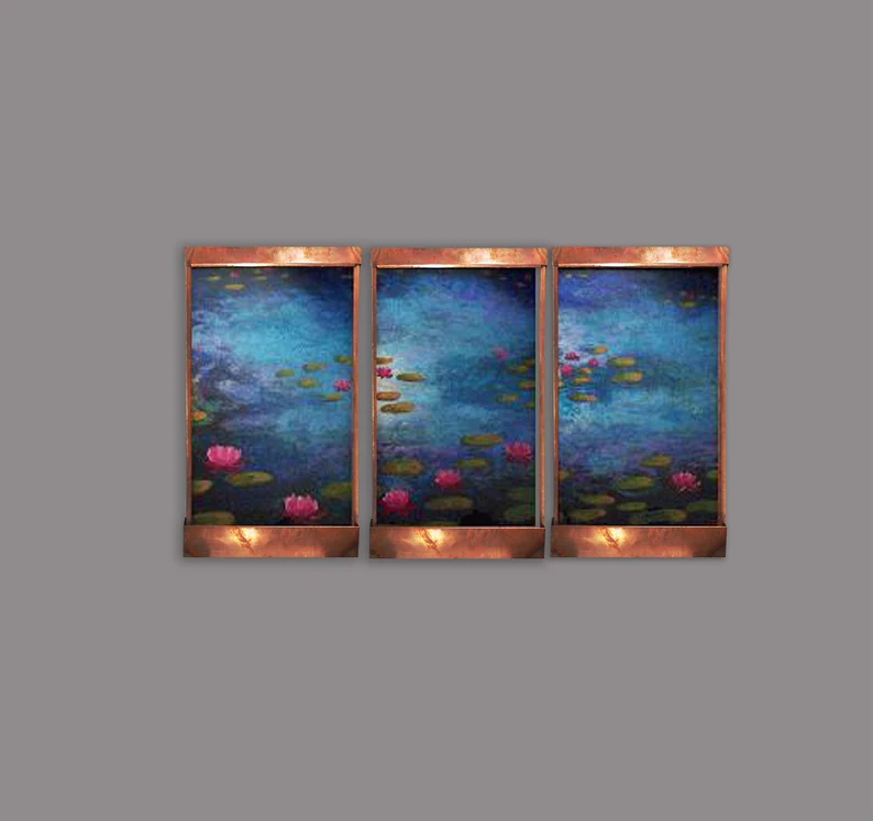 Seven Foot Wide Giverny Triptych Wall Fountain